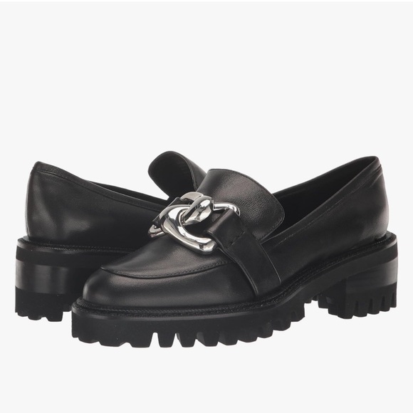 Aerosoles Lilia Black Slight Platform Loafers Silver Chain Academia Emo Goth S11 - Picture 1 of 9